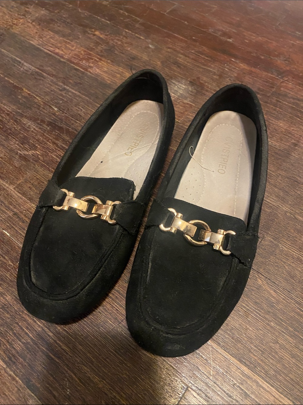 Black Suede Loafers with Gold Accent